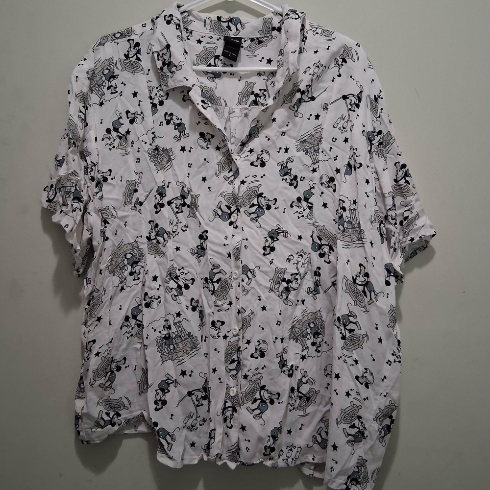 Disney Her Universe Steamboat Willie Mickey Mouse Button Down Shirt White Size 2